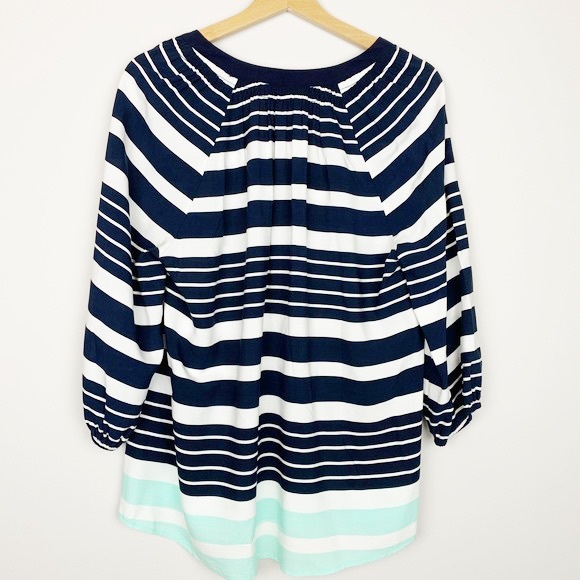🌷Crown Ivy Blue/White Striped V-Neck Blouse Large - Picture 2 of 5